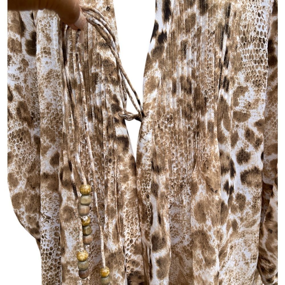 Chico's Women 3 Leopard Roll Tab Sleeve Tie Waist Poly Tunic Cardigan Like New - Picture 4 of 6